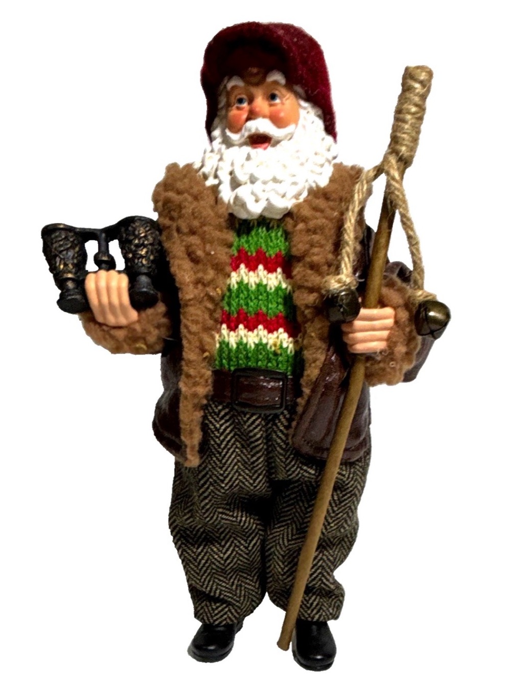 Vintage-Style Hiking / Bird Watching Woodland Santa Claus Figurine Approx. 11"
